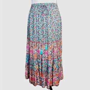 Arnhem Boho Gypsy Me Visto Gilo Alternate Print Tiered Jacobean Print Midi Skirt